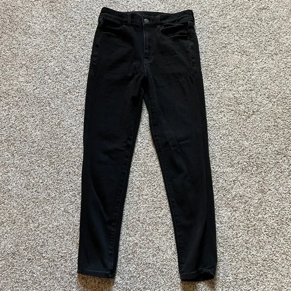 American Eagle 6 Short Black Super Hi-Rise Jeggings 360 Next level Stretch - Picture 2 of 8